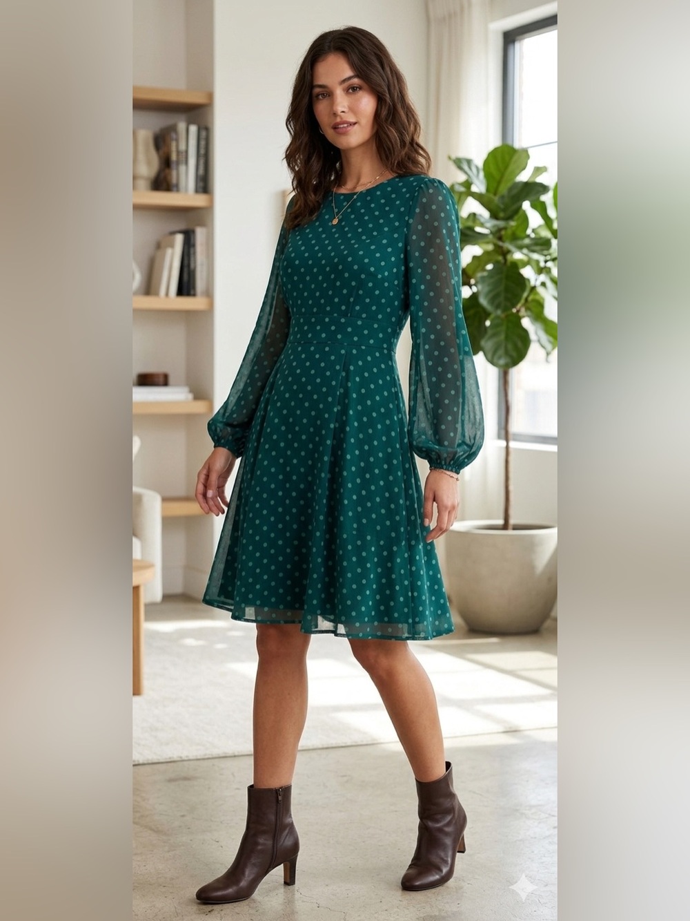 Ted Baker Kobie Long Sleeve Heart Print Mini Dress Women's Dark Green Sz 2